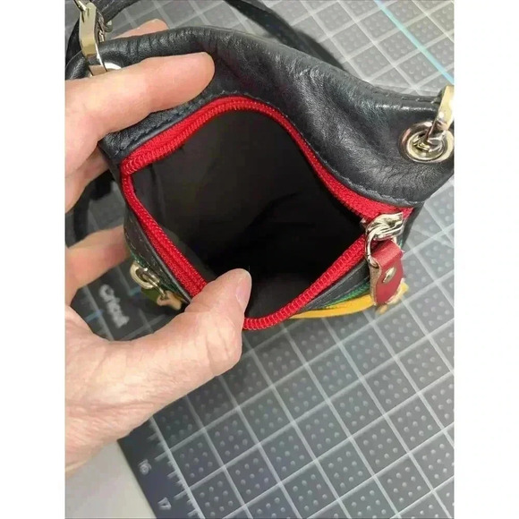 Red Gold Green Rasta Crossbody Bag with Multi-Zipper Design - Picture 8 of 8